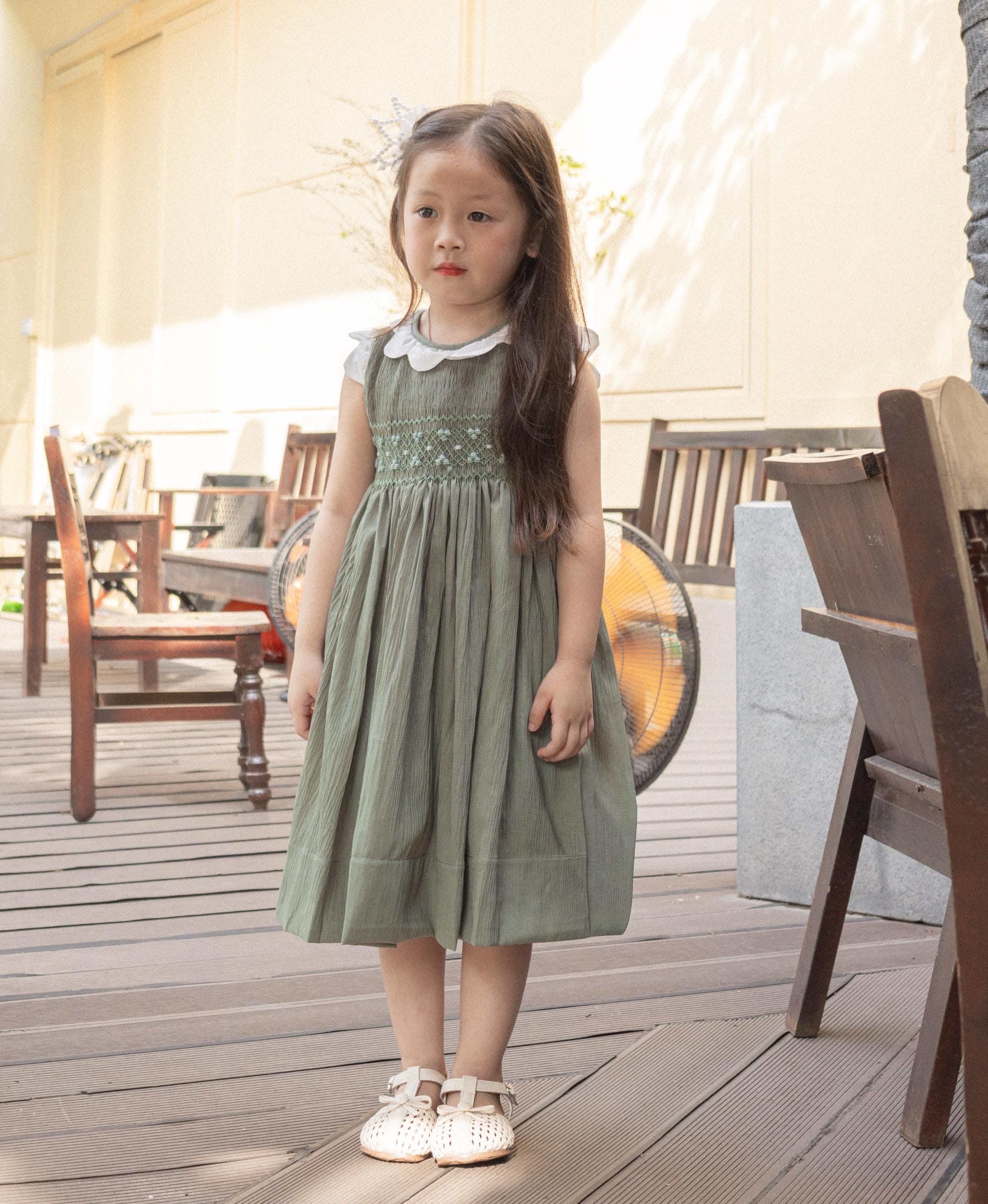sage green smock dress Toddler Smocked Midi smock