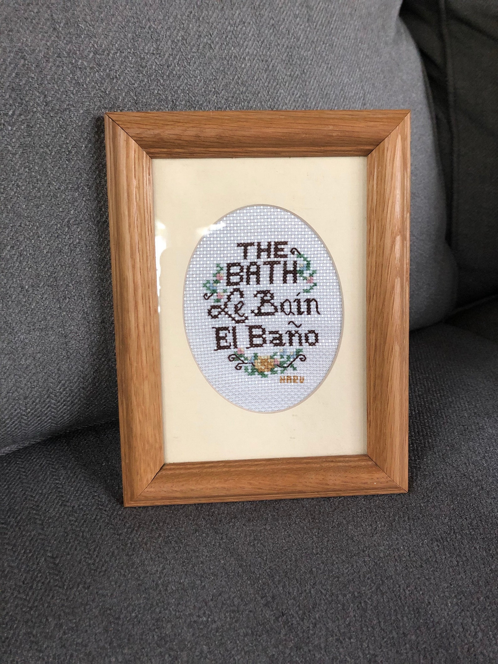 Finished Cross Stitch The Bath Bathroom Completed with Mat and Etsy