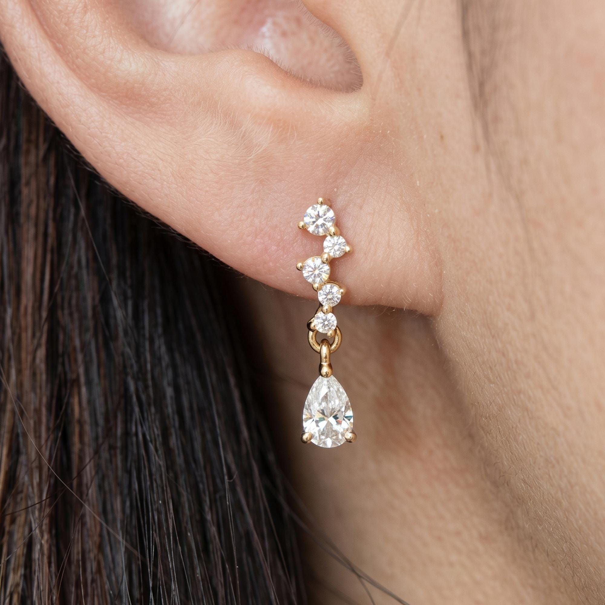 Lab Grown Pear Cut Diamond Drop Earrings, 14K Gold Bridal Jewelry