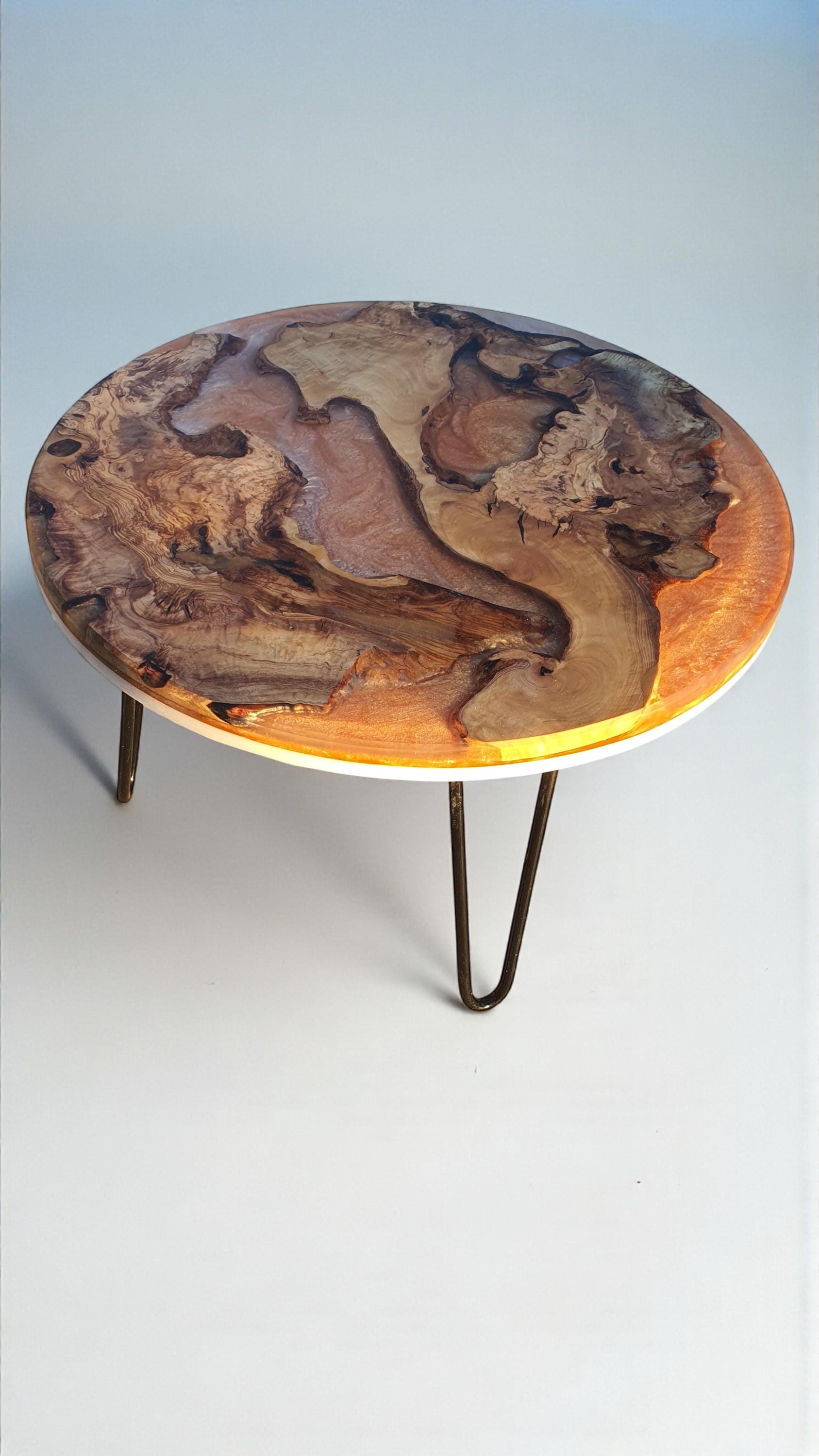 Table Basse Ronde Olivier Centenaire Epoxy Or