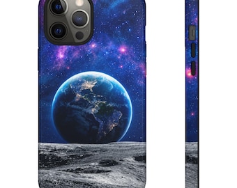 Funda para teléfono con diseño de la Tierra saliendo sobre la Luna / Fundas resistentes