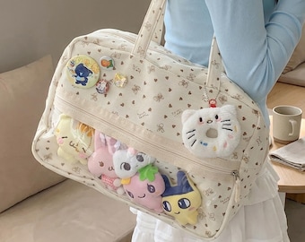 Kawaii Ita Shoulder Bag Clear Window Plush Display, Pattern Anime Pin Collector Ita Bag