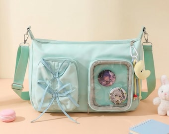 Clear Window Ita Shoulder Bag, Kawaii Pin Display Bag, Photo Card Pocket