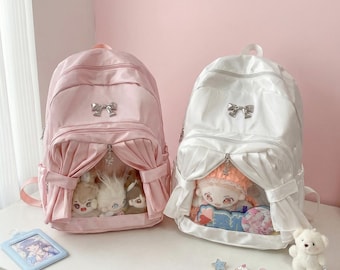 Kawaii Ita Backpack Clear Window Plush Display, Anime School Bag Soft Girl Coquette Style