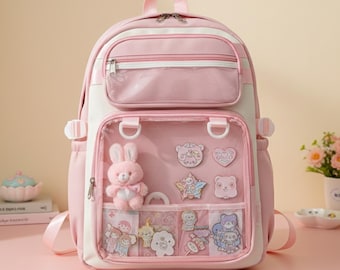 Kawaii Ita Backpack, Clear Display Pocket, Pastel Style