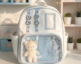 Cute Kawaii Ita Backpack with Clear Display Pocket, Minimal Ita Bag for Collectors