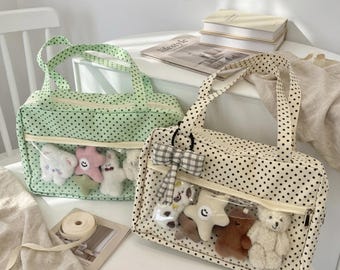 Polka Dot Ita Bag with Clear Display Pocket Kawaii Shoulder Bag for Pins Collectibles