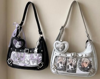 Y2K Ita Shoulder Bag with Clear Display Window Pocket Baguette Japanese Street Fashion Style