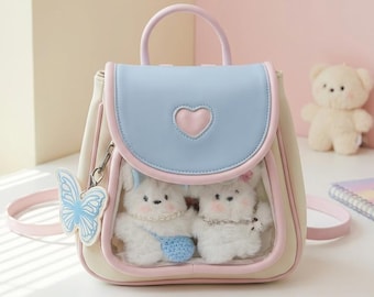 Pastel Kawaii Ita Bag Backpack with Clear Window Display Pocket for Anime Charms Collectors