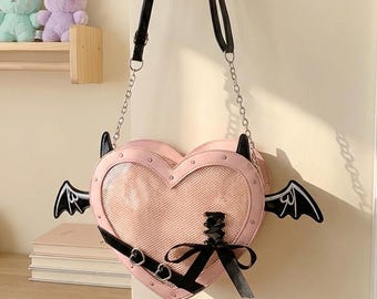 Gothic Heart Ita Bag: Clear Window Pin Display, Anime Style