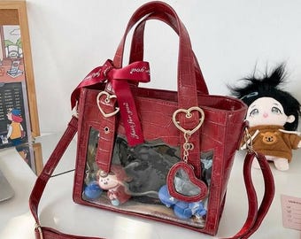 Kawaii Ita Bag: Crocodile Embossed Faux Leather Display Tote