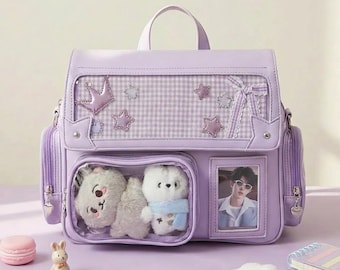 Clear Window Ita Bag with Photo Card Pocket, Kawaii Backpack for Pins Charms Collectors