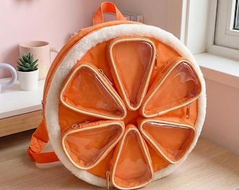 Orange Slice Ita Backpack with Clear Display Pockets Kawaii Ita Bag for Pins Collectibles
