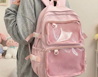 Double Window Ita Backpack with Clear Display Pockets for Pin and Charm Collectors Anime