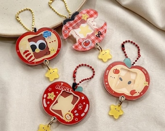Apple Photo Card Keychain Ita Bag Charm Clear Window Fruit Star Keyring Accessory Set