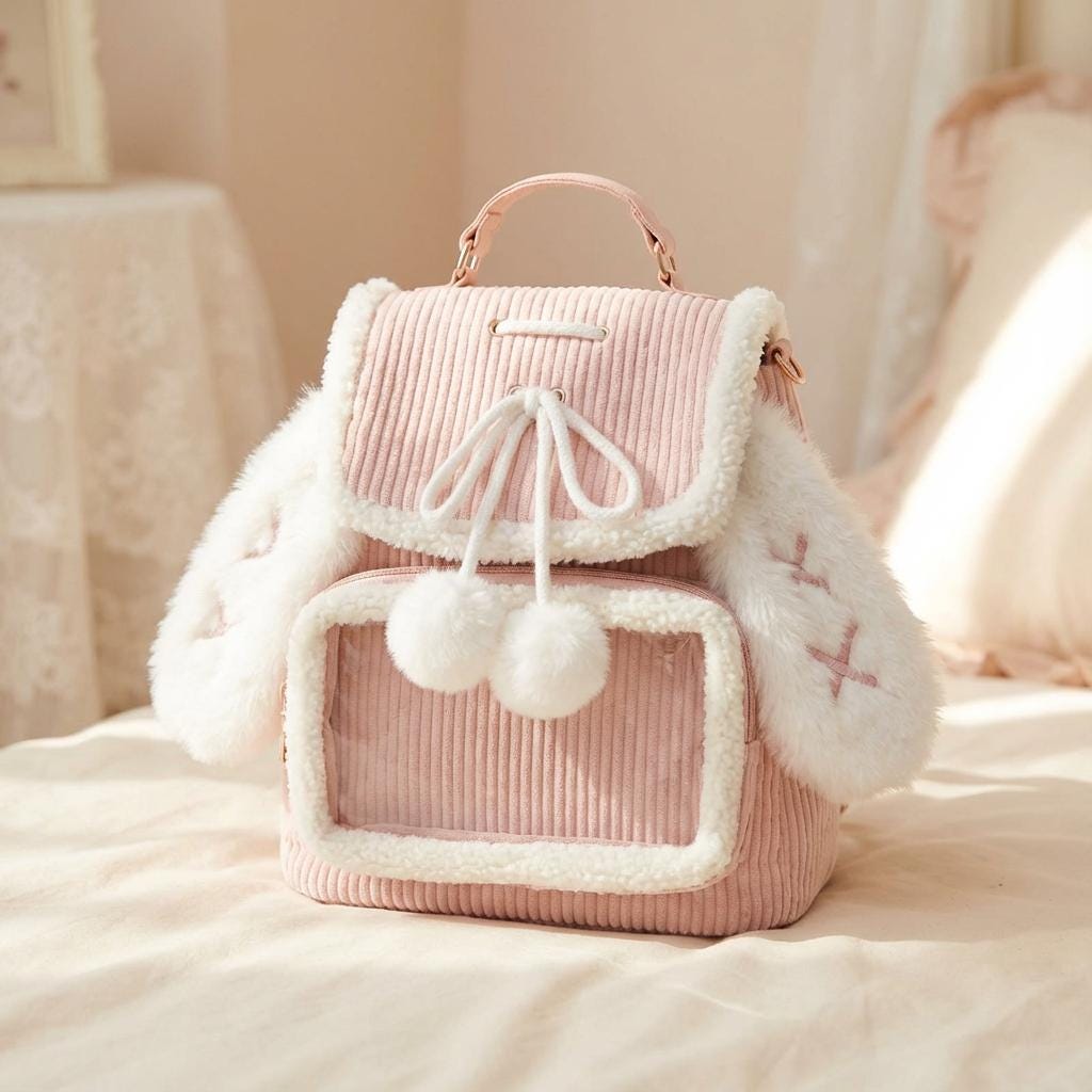 PLAYBOY Pink Plush Mini Backpack with Pom-Pom Charm!! This blush kitty mini backpack is giving ✨soft girl magic  main image 4