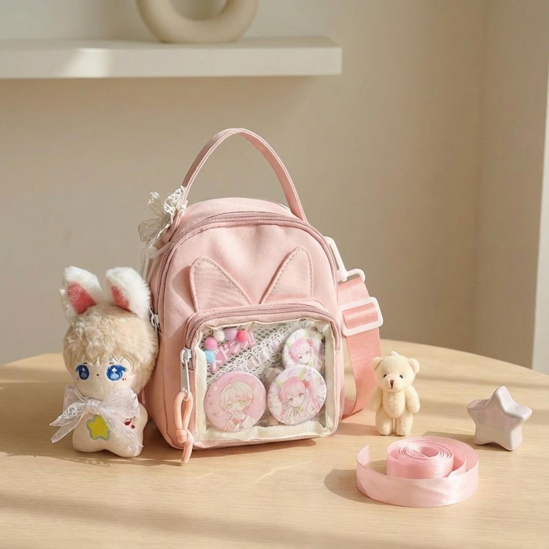 clear mini backpack ita MILLEVIBE with Pin Display Insert & Cute Pins Ita Bag Clear Pocket Backpack