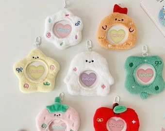 Kawaii Plush Photo Card Keychain Ita Bag Charm Clear Window Fruit Star Keyring Display Case