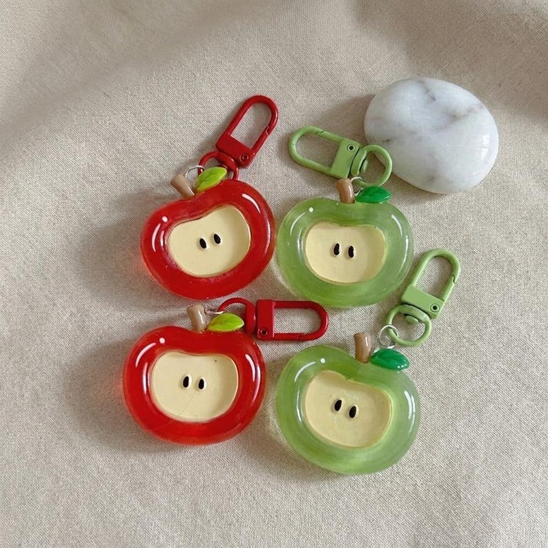 Apple Keychain Set 4pcs Ita Bag Charm Fruit Keyring Anime Bag Accessory Kawaii Style image 6