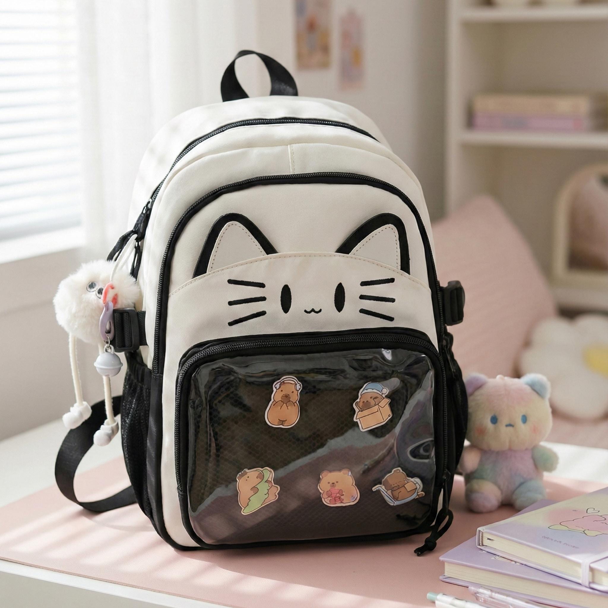 Kawaii Cat Ita Backpack - Clear Display Window Bag with Adjustable Detachable Kawaii Cat Whiskers Embroidery Ita Backpack Clear Window  main image 2
