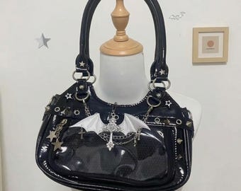 Y2K Gothic Ita Shoulder Bag Clear Window Pin Display Bag Alt Fashion Baguette Purse