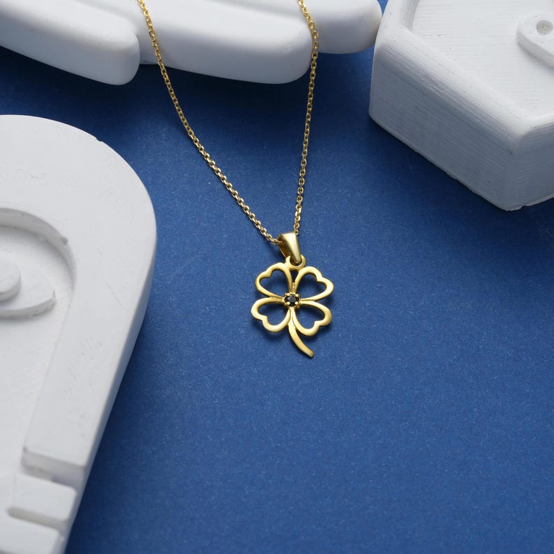 Solid Gold Four Leaf Clover Pendant, Lucky Charm, Good Luck Jewelry ...