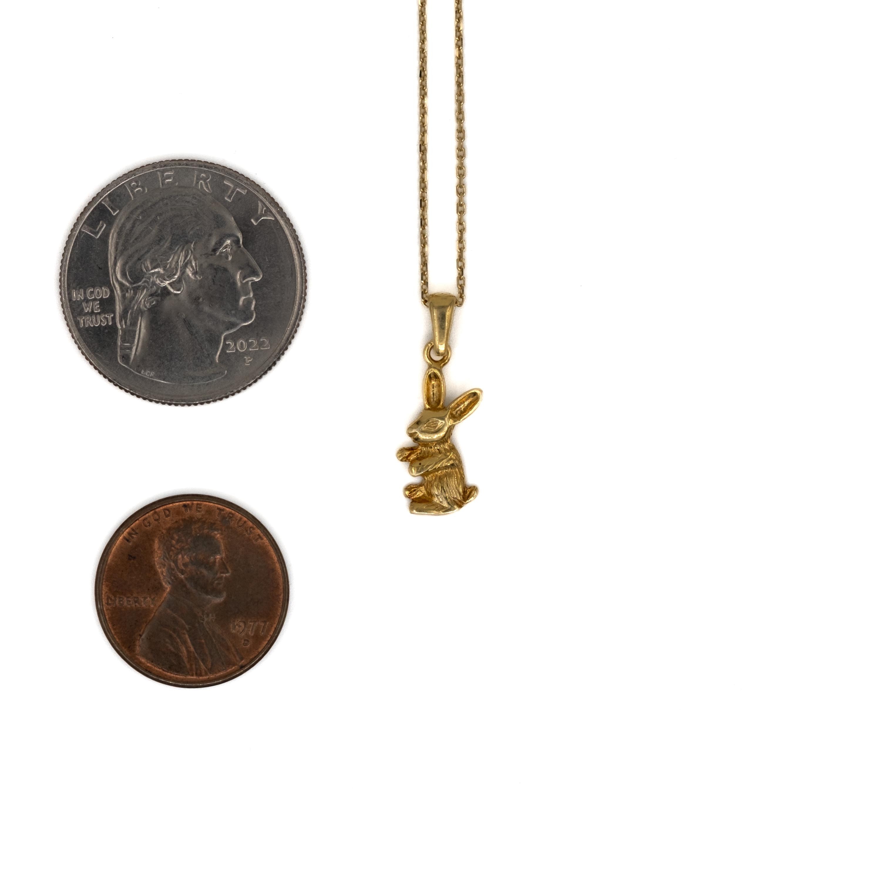 14K Solid Gold Rabbit Pendant, Handmade Easter Bunny Charm, Dainty ...