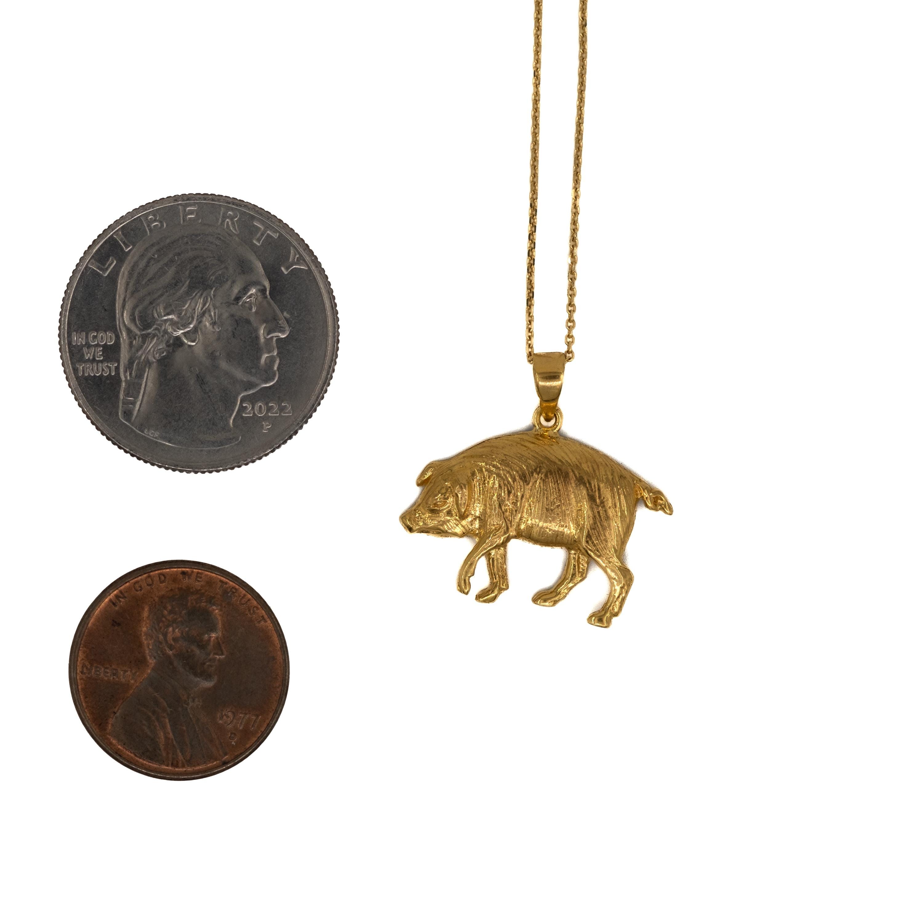 Pendant Ranch Sign 14K Solid Gold Pig Pendant, Farm Animal Necklace, Abundance & Good Luck ...