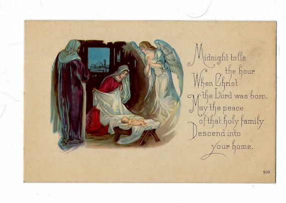vintage religious christmas card nativity scene nos
