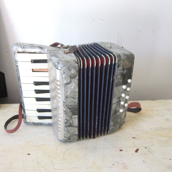 Vintage Toy Accordian Grey Marbled Accordian Childs Toy Toy Musical Instrument Gift Display Prop