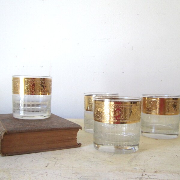 On Sale Vintage Gold Eames Era Tumblers Rock Glasses StarLyte Barware Madmen Cocktail Glasses Gift for Him Fathers Day