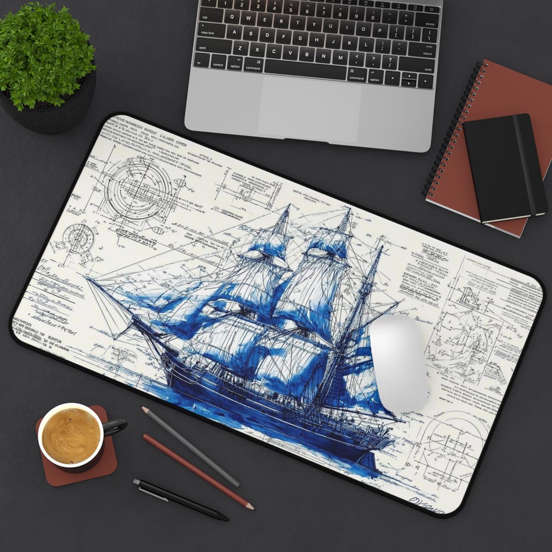 Blueprint Table Mat Nautical Blueprint Desk Mat, Large Mouse Pad, Architect Gift - Etsy