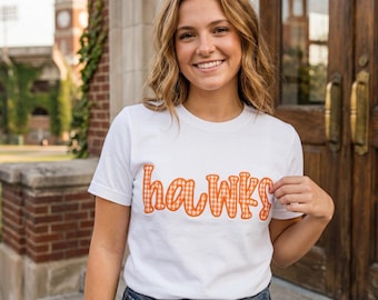 Custom embroidered school letter applique shirt, Gingham teacher team shirt, Back to school personalized mascot t-shirt