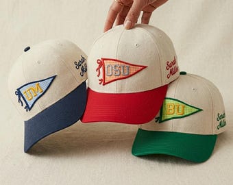 Custom Embroidered Pennant Hat, Personalized College Style Baseball Cap, School Spirit Gameday Hat, Team Initial Cap Gift