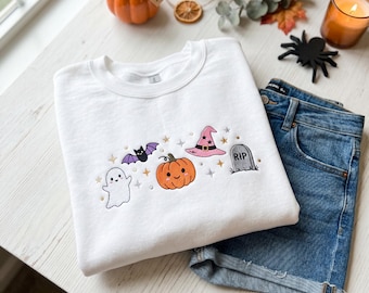 Cute Halloween Sweatshirt, Embroidered Ghost Pumpkin Crewneck, Spooky Season Shirt, Fall Halloween Outfit