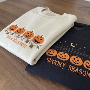 Spooky Season Embroidered Sweatshirt, Halloween Pumpkin Crewneck, Jack O Lantern Sweatshirt, Vintage Halloween Sweater, Cozy Fall Outfit