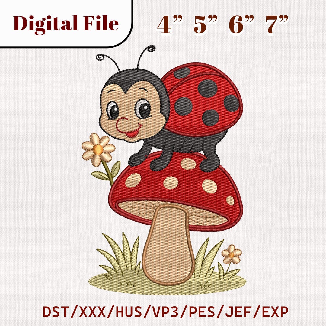 Cottagecore Ladybug Mushroom Embroidery Design – Whimsical Garden Art ...