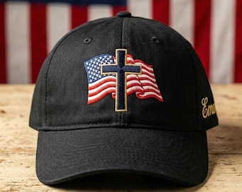 Cappellino personalizzato Emma USA per il 250° anniversario / Cappello in twill di cotone con bandiera a croce ricamata