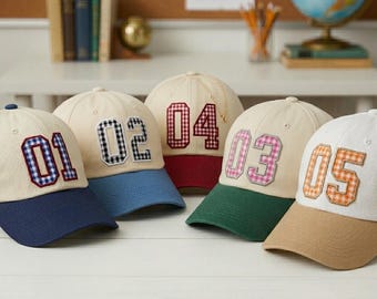 Custom Gingham Applique Hat, Embroidered University Varsity Letter Cap, College Gameday Pennant Hat, Gift for Her