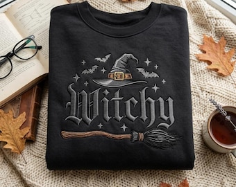Witchy Embroidered Sweatshirt, Halloween Witch Crewneck, Spooky Season Shirt, Witchcore Fall Outfit