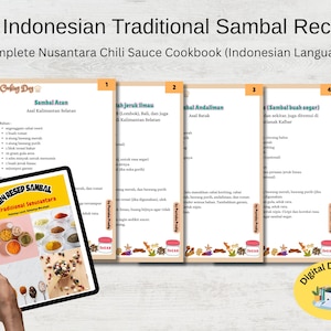 124 Indonesian Sambal Recipes, Traditional Nusantara Chili Sauce Cookbook (Digital Download)