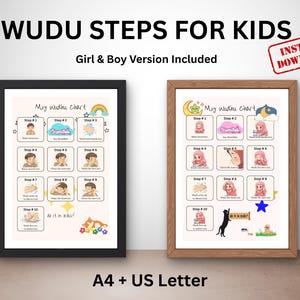 Wudu Steps for Kids Chart – Islamic Ablution Guide, Boy Girl Versions (Digital Download)