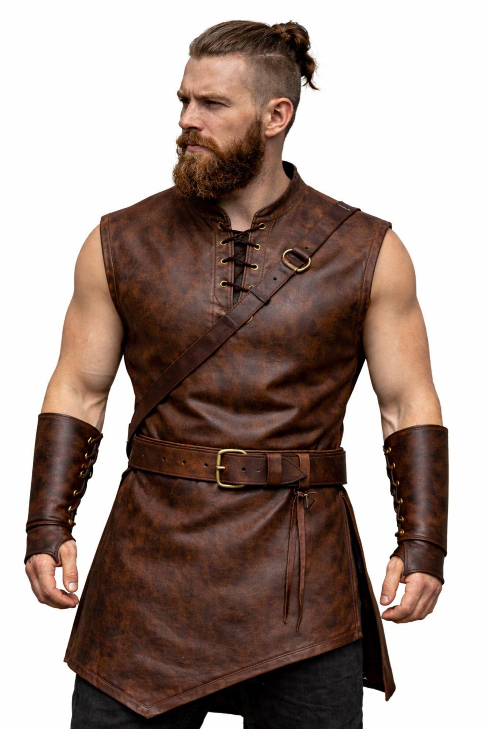 Handmade Viking Leather Tunic Outfit | Brown Sheepskin Leather Armor ...