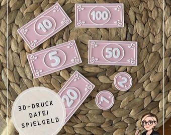 Dinero de juguete para niños, archivo de impresión 3D, accesorios para tienda, STL 3MF, monedas, billetes, juego de rol infantil, juguete Montessori, bricolaje digital