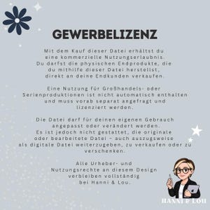 Puede incluir: Gr&aacute;fico digital con el texto "GEWERBELIZENZ". El texto describe los derechos de uso comercial de archivos digitales, incluida la posibilidad de vender productos finales f&iacute;sicos. La imagen incluye una ilustraci&oacute;n de dibujos animados de una persona con gafas y una tableta.
