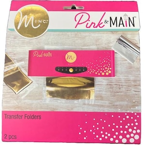 May include: Pink & Main Inc. Transfer Folders packaging with two gold foil sheets and a pink and white patterned background. The packaging includes the text "Pink & Main" and "Transfer Folders".