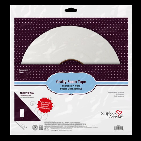 Scrapbook Adhesives By 3L Crafty Foam Tape - Nastro Adesivo Spessorato In Schiuma Alta Densità - 32,9 Metri, Doppio Lato, Per Card Making E Mixed Media - 6