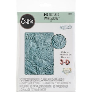 May include: A blue 3-D embossing folder with a leafy pattern. The folder is labeled "3-D Textured Impressions" and "Courtney Chilson".