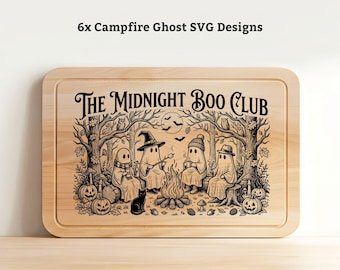 6 Ghost Camping SVG Files, Halloween Charcuterie Board Engraving, Glowforge Lightburn Xtool CNC Digital