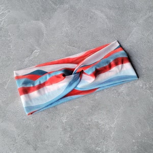 Red White & Blue Striped Headband for Women | Turban Headband | Knot Headband | Twist Headband | Yummy Soft Headband | Yoga Headband